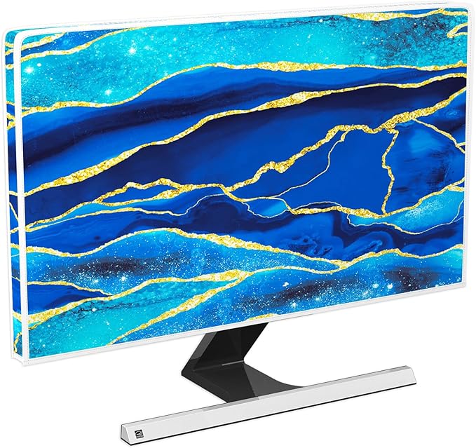 Baocicco Royal Blue Marble Waterproof TV Cover 75 Inch Creative Design Monitor Accessories Laptop TV LCD Screen Television Decoration for Tablet LED LCD OLED TVs Decorations