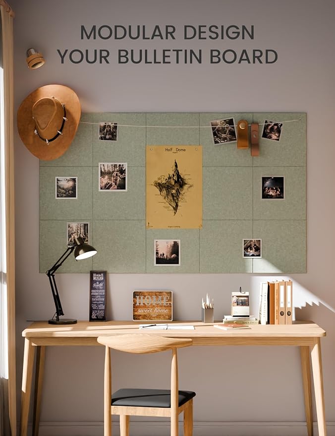 Fluxynara Large Felt Bulletin Board 36" x 24" Cork Board Alternative-6 Pack with 40 Safe Removable Adhesive Tabs, Cork Boards for Walls Cork Board for Home Office Classroom Pin Board - Sage