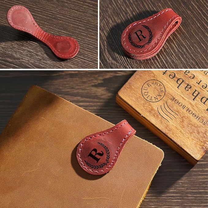 Personalized Magnetic Leather Bookmark, 26 Letters Custom Leather Bookmarks, Handmade, Leather Magnetic Bookmark for Book Lovers Readers Women Kid(Green，A）