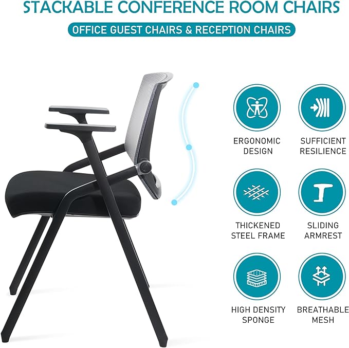 BLANEDUO Conference Room Chairs, Folding Office Desk Chair with Lumbar Support and Sliding Armrest, Stackable Office Guest Chairs & Reception Chairs(8 Pack)