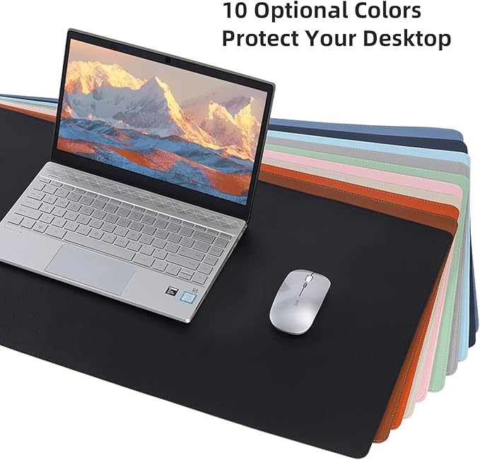 Wolaile Faux Leather Desk Pad Blotter,Water and Slip Resistant Writing Desk Protector Mat,Blue Large Mouse Pad for Desktop/Office Home Table Cover,36x17 in
