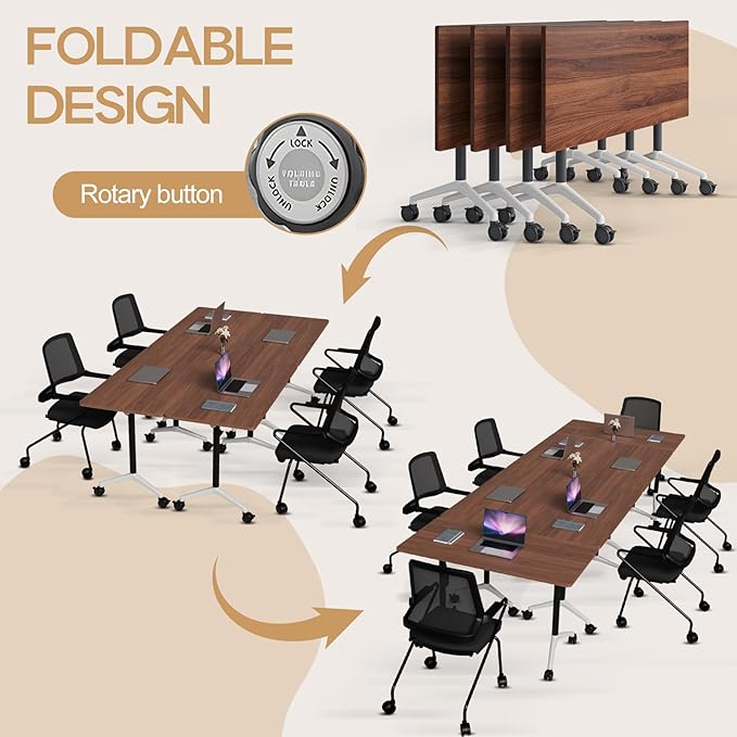 Folding Conference Table 4ft 5ft, Foldable Office Meeting Desk for 6 People, Multiple Sizes Colors Mobile Conference Room Table for Training Room School Business Furniture (2, Walnut, 47in)