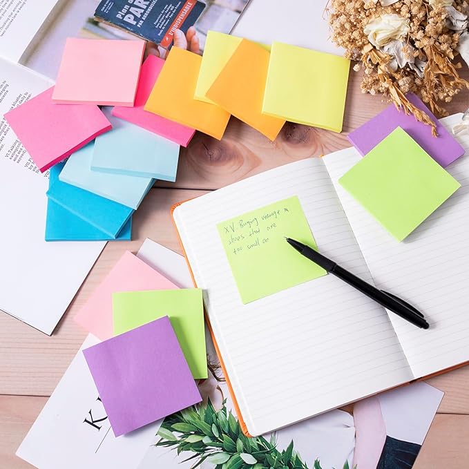 (16 Pack) Sticky Notes 3x3, Self-Stick Pads Bright Colors Sticky Note, Recyclable, Easy to Stick for Home, Office, Notebook