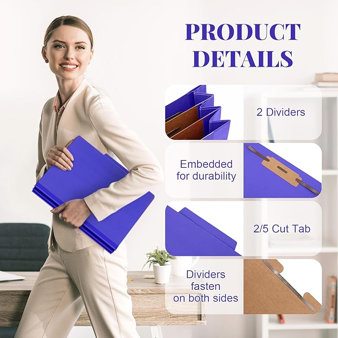 Skyygemm 48 Pcs Classification Folders Letter Size, 2 Divider Pressboard File Folders with 3. 5 Inch Expansion, 2 Prongs Fastener, Heavy Duty Office File Organizers for Teachers, Medical (Purple)