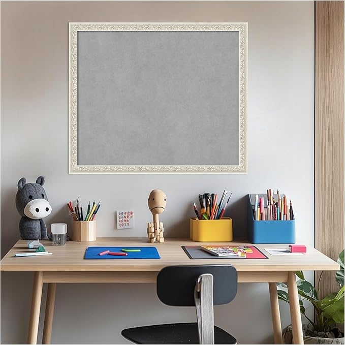 Amanti Art Silver Framed Magnetic Board 22x26 Medium Vision Board for use with Magnets, 100% Metal Sheet to Display Items as Office Decor or for Home Organization in mudroom, Kitchen or Kids Room