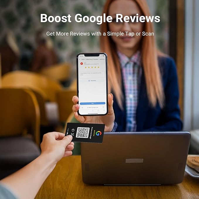 HotLabel Review Card 5-Pack + For Boosting Business Reviews + Black + NFC Tap & QR Code + Supports 5 Different Stores or Same + All Phones Compatible + No App/Subscription