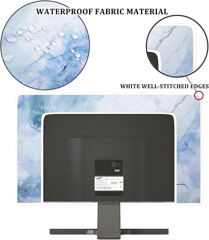 Baocicco Fashion Haze Blue Marble Screen TV Cover 32 Inch Full Body Cover for TVs Display Screen Panel Case Television Sleeve Compatible with iMac LED LCD OLED TVs Desktop and TV