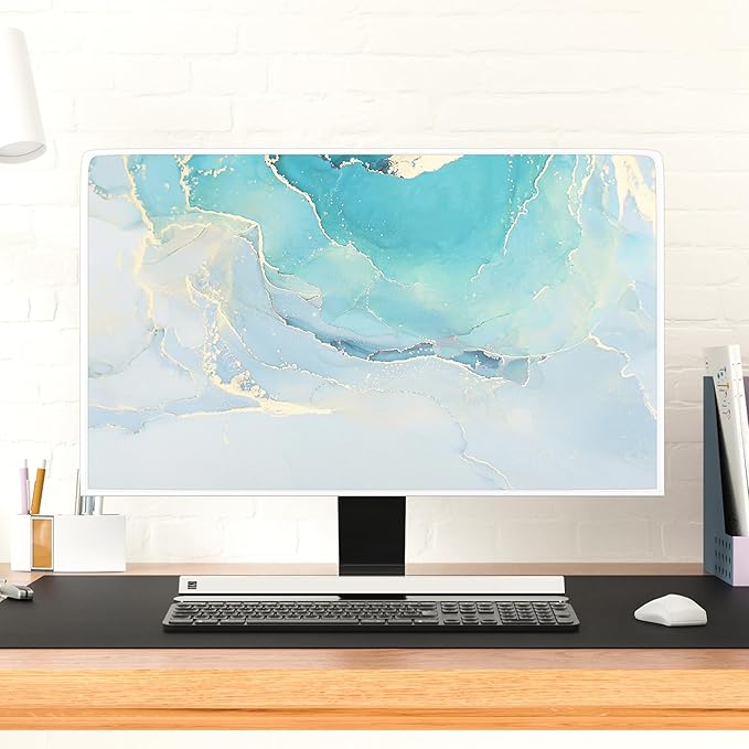 Baocicco Blue Green Marble TV Display Screen Cover 37, 38, 39 Inch Creative Anti-Static Dustproof Monitor Accessories Laptop LCD Cover Modern Screen Television Decoration for LED LCD OLED TVs