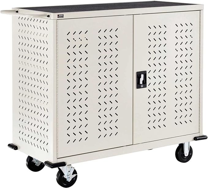 Global Industrial Mobile Storage & Charging Cart, 24 Laptop & Chromebook Device Capacity, Putty, Assembled, Laptop and Tablet Storage and Charging Cart