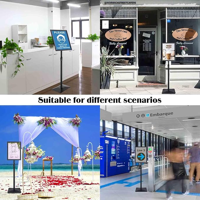 Golemas Adjustable Sign Stand for Display, with Upgraded Iron Base, Pedestal Floor Signage Stand Holder for Outdoor or Indoor Advertising (8.5 x 11, Black)