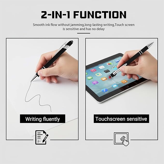 CRME 10pcs Inspirational Blue Pens Ballpoint Set Multi Tool Pens with Stylus Tips Compatible with Any Touchscreen Device Funny Desk Decor Encouragement Gifts for Birthday Party