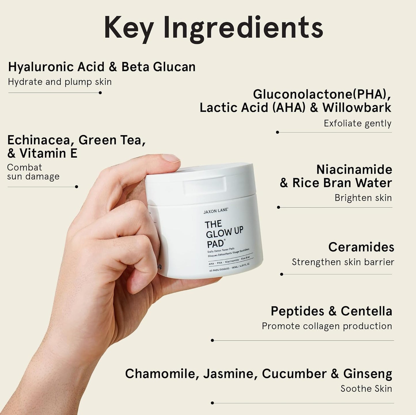 Rice Toner Pads Korean Skin Care Daily Exfoliating Pads for Face: THE GLOW UP Centella AHA PHA Niacinamide Brightening Toner for Mens Skincare, Facial Cleansing, Acne Pores, Dark Spots & Skin Radiance