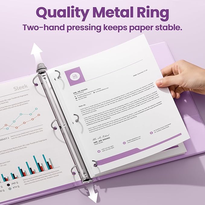 SUNEE 3 Ring Binder 2 Inch 1 Pack, Clear View Binder Three Ring PVC-Free (Fit 8.5x11 Inches) for School or Office Supplies, Purple