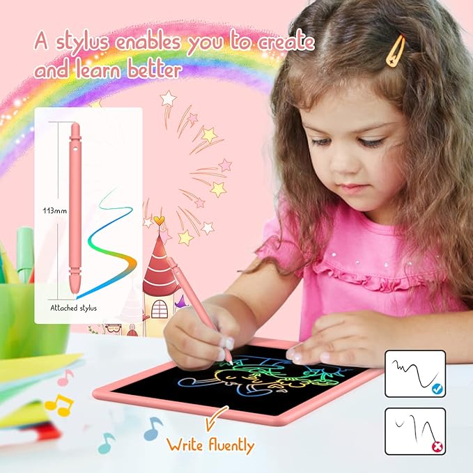 BUKEBU LCD Writing Tablet Doodle Board, Colorful Drawing Pad, Electronic Drawing Tablet, Drawing Pads,Travel Gifts for Kids Ages 3 4 5 6 7 8 Year Old Girls Boys (10.5 inch, Orange+Pink)