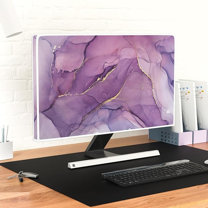 Baocicco Fashion Violet Marble Waterproof 26, 27, 28 Inch Anti-Static Dustproof Creative Design Computer Screen Cover Panel Case Computer Monitor Covers Sleeve Compatible with PC Desktop and TV