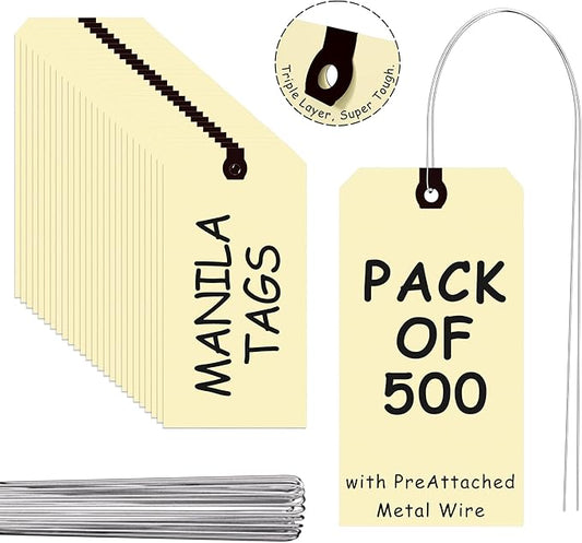 INNOVART Shipping Tags - Double Wired 7 1/2" x 3 3/4", Manila Wire Tags with Reinforced Eyelet, Case of 500
