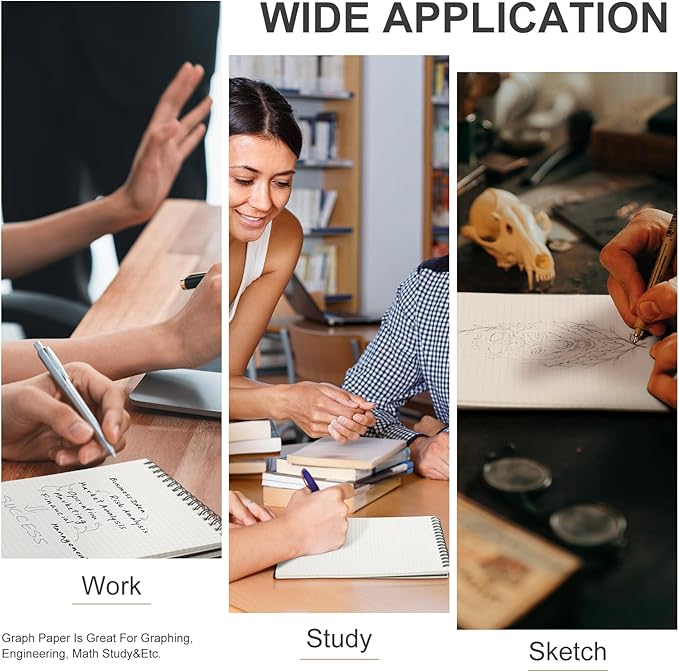 Engrowtic 4 Pack Graph Paper Spiral Notepad A5 Top Wirebound Notepad Grid Notebook Steno Pads Memo Notebook Grid Paper 140 Pages for Writing Sketching Drawing Office Supplies (Black)