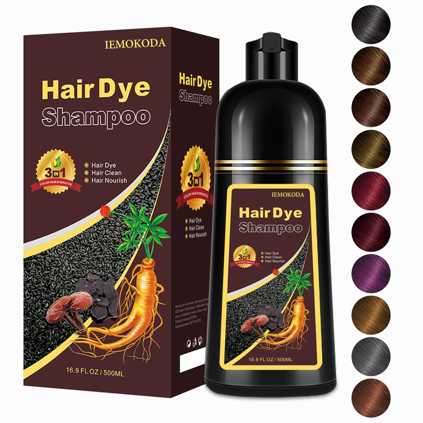 Hair Dye Shampoo 3 in 1, Black Hair Dye 16.9 FL Oz, Hair Shampoo, Semi-Permanent Hair Color Shampoo, Lasts 30 Days (Black)