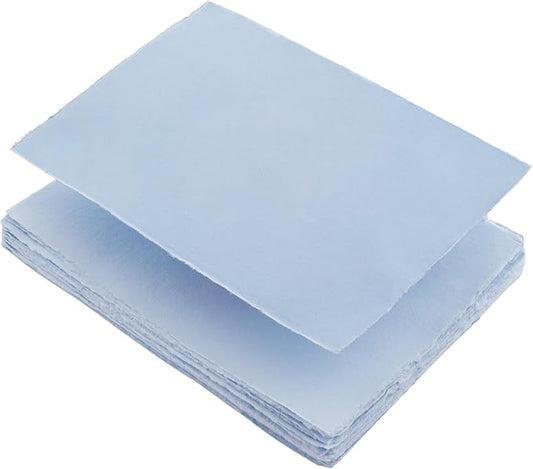 Wanderings A5 Handmade Deckled Edge Cotton Paper - Cold Pressed Texture - Paint, Watercolor, Writing, Printer - Cards, Invitations, Menus, Arts and Crafts. 50 Pack Blue150gsm - 5.8" x 8.3"