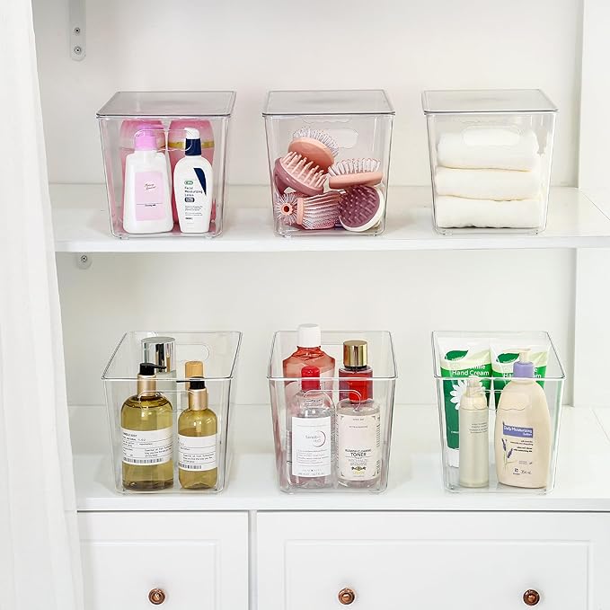 Vtopmart 8 Pack Clear Stackable Storage Bins with Lids,XLarge Plastic Containers with Handle for Pantry Organizer and Storage,Perfect for Kitchen,Fridge,Cabinet, Closet,Bathroom Organization