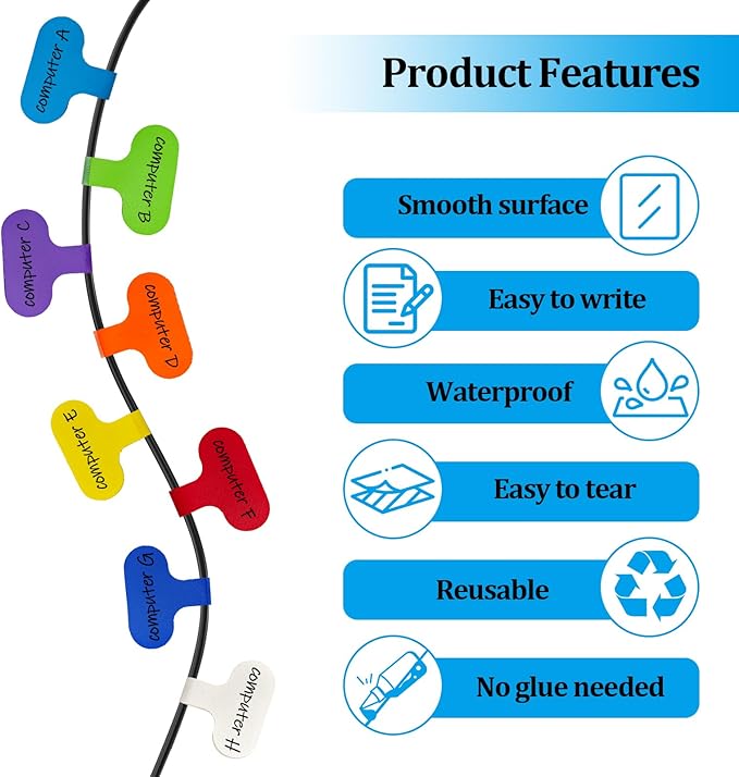 32 Pcs Cable Cord Labels,Wire Labels, Cable Tags,Computers Cable Management and Identification,Multicolored Handwriting Cable Tags