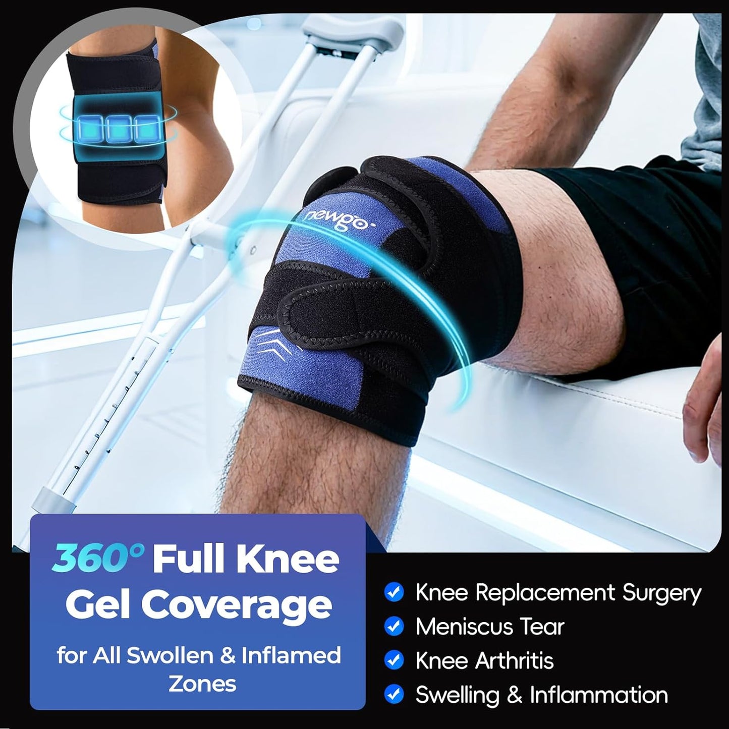 NEWGO Ice Pack for Knee Pain Relief, Extra Soft Knee Ice Pack wrap for Leg Injuries, Swelling, Knees Replacement Surgery Arthritis, Meniscus Tear and ACL - 2 Pack