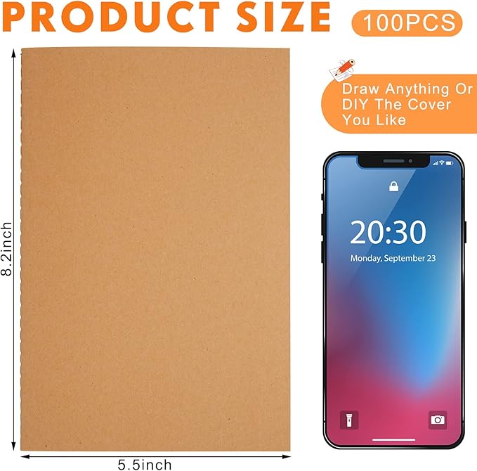 Mimorou 100 Pcs Journals Notebooks Bulk - Kraft Softcover A5 Small Notebooks 5.5 Inch x 8.3 Inch Notepads with 60 Page 30 Sheet for Writing Sketch Travel Office Supplies(Brown,Dot)