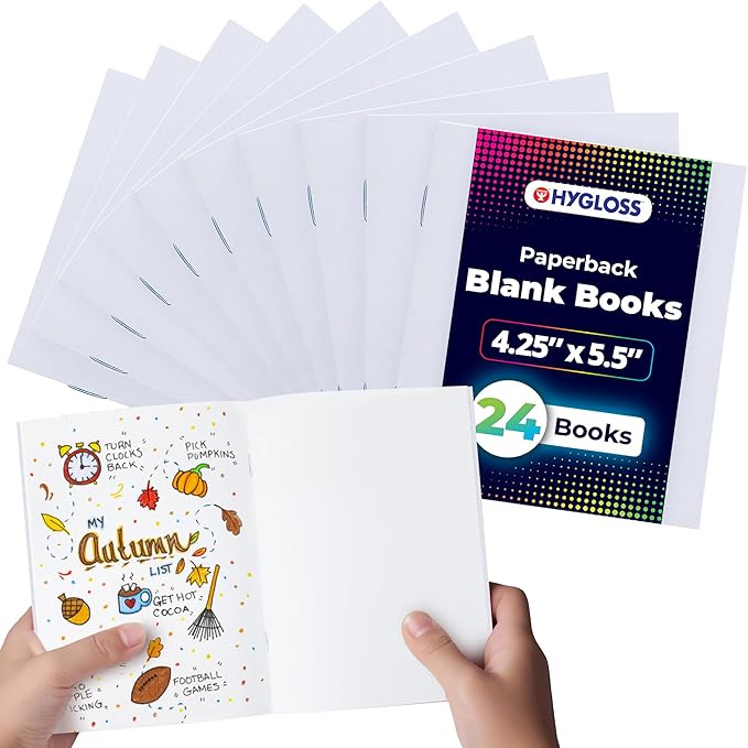 Hygloss Blank Books - Bulk 24 Pack – 4.25" x 5.5" A6 White Paperback Blank Books for Kids to Write Stories, Doodle, Arts & Crafts – Plain Drawing Sketchbook, Unlined Journal, Notebook Without Lines