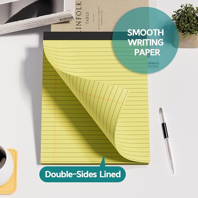 MSKKSM Legal Pads 8.5 x 11, 6 Pack Yellow Note Pads 8.5 x 11 Writing Pads, Wide Ruled Legal Notepads, Lined Pads of Paper Yellow Paper Pads, 30 Sheets Per Notepad for School, Home, Office, Business