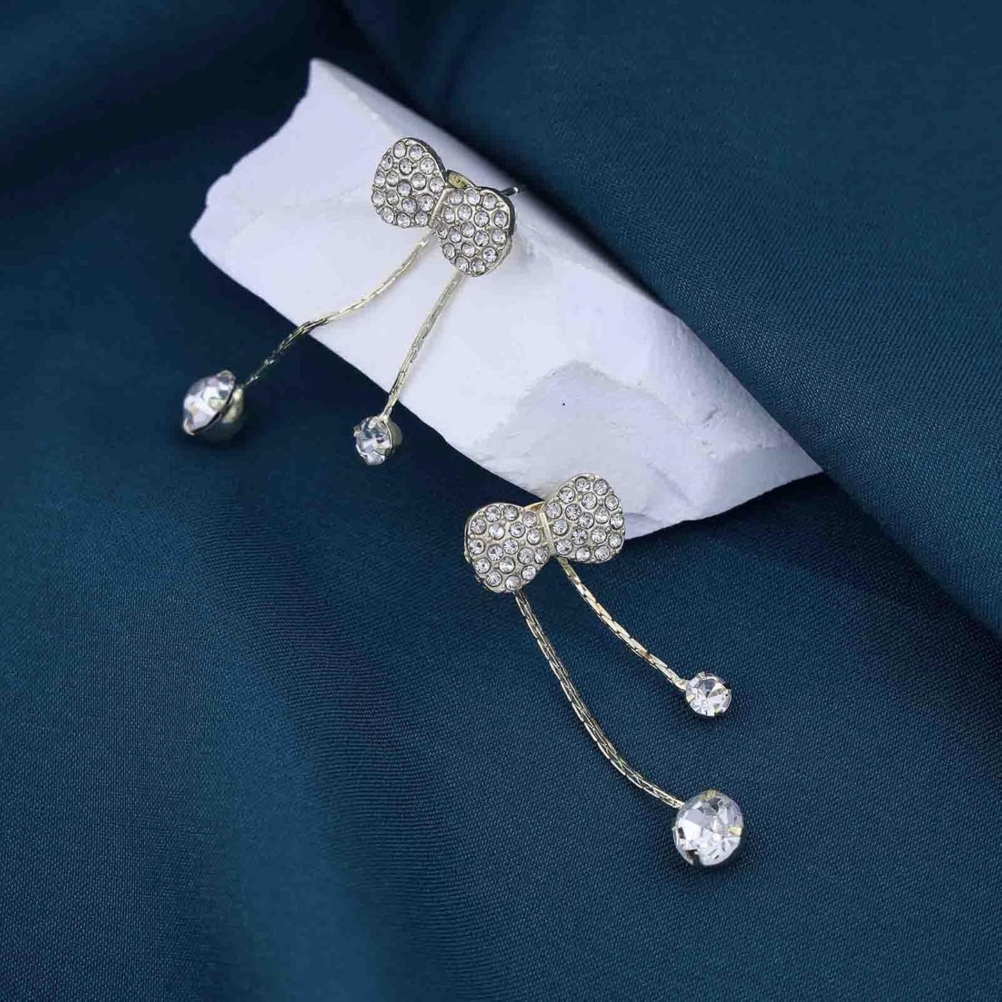 Vintage Crystal Bow Chain Drop Earrings Long Rhinestone Chain Earrings Cz Chain Tassel Earrings Gold Bowknot Stud Earrings Jewelry for Women