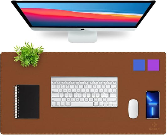 K KNODEL Desk Mat, Blotter, Dual-Sided Office Desk Pad, Waterproof Desk Mat for Desktop, Desk Blotters, PVC Leather Pad Protector (Brown, 31.5" x 15.7")