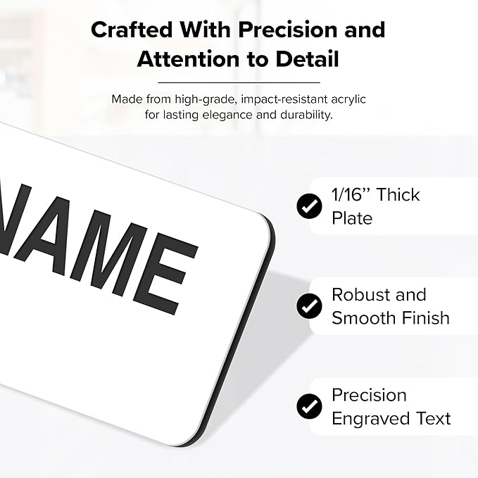 Name Tag, Magnetic White Name Tags, Personalized Name Tags, 1.5x3 Inches, Durable Engravable Impact Material, Made in The USA by My Sign Center
