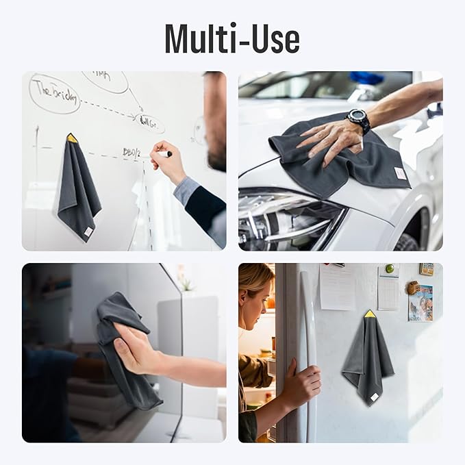 loukin Magnetic Whiteboard Cleaning Cloth, Dry Erase Cleaning Cloth for Classroom, Home and Office Use, Reusable & Washable, Gray, 12" x 12", 1 Bottle of 3.4 fl oz Whiteboard Cleaner Included