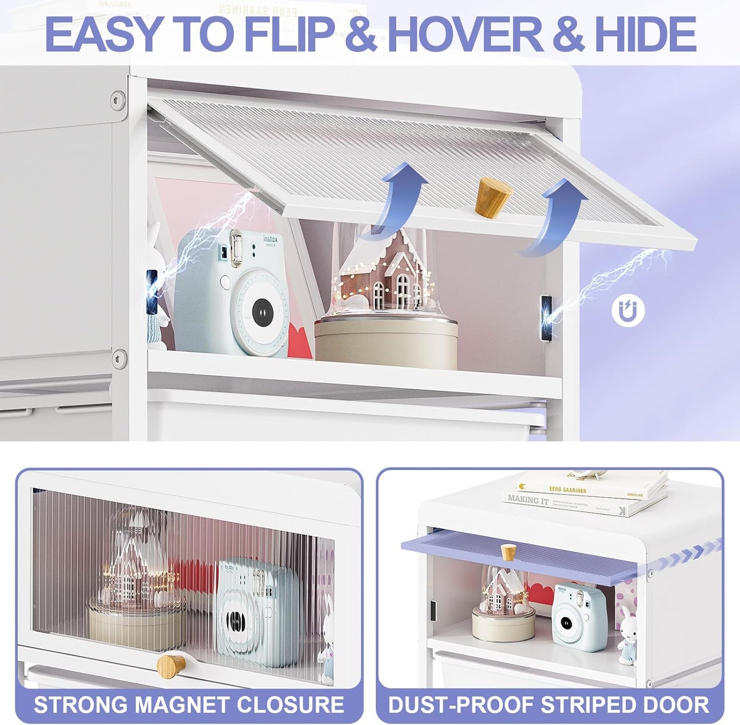 Utility-Rolling-Storage-Drawer-Craft-Cart-Organizers with 4 Drawers & Dust-proof Door for Kid Craft Art Room,Bedroom,Home Office, Craft Drawer cart, Classic White