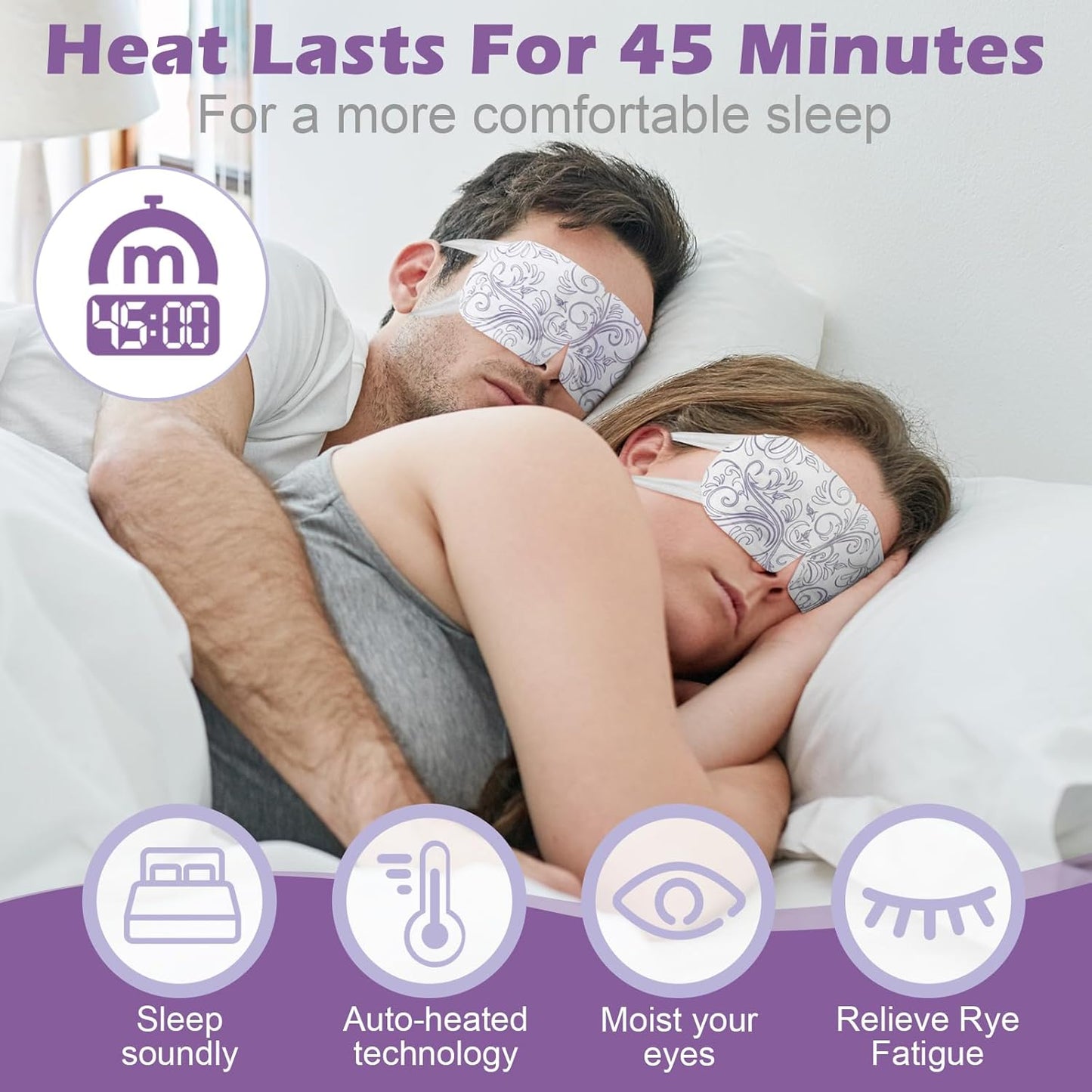 48 Packs Steam Eye Mask Disposable Self Heating Eye Mask for Dry Eyes Spa Warm Sleep Eye Mask for Home Office Travel Eyestrain Relieve (Lavender)