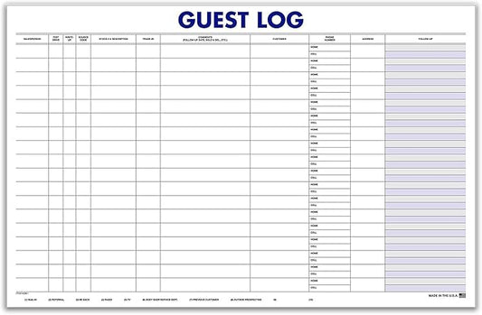 Guest Log Book for Automotive Dealerships – Customer Sign-in Tracking Log – 17" × 11" Visitor Registration Book – 100-Sheet Pad for Auto Service Centers, Repair Shops, Lead Management - 2 Pad