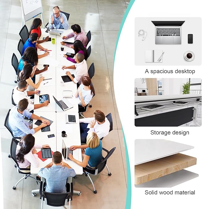 Conference Table,55.1''Folding Conference Room Table for 4-12 People,Mobile Flip Top MeetingTraining Table with Different Coulor and Styles for Offices, Classrooms,Meeting Room (4, B)