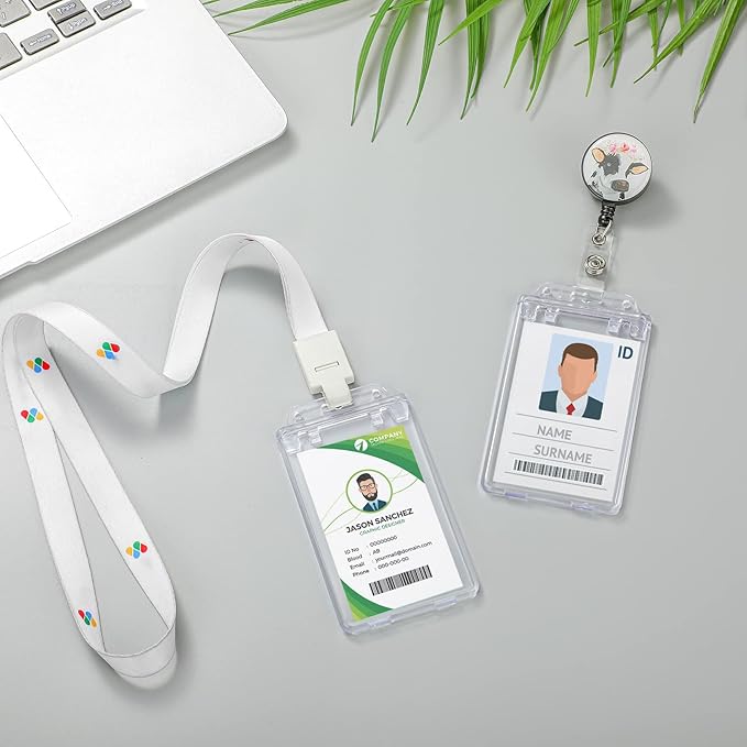 Tinlade 10 Pack Permanent Locking Hard Plastic Badge Holder Vertical Clear ID Badge Holder Heavy Duty Protector Case for Office School Card Travel 2.4 x 4.2 inches