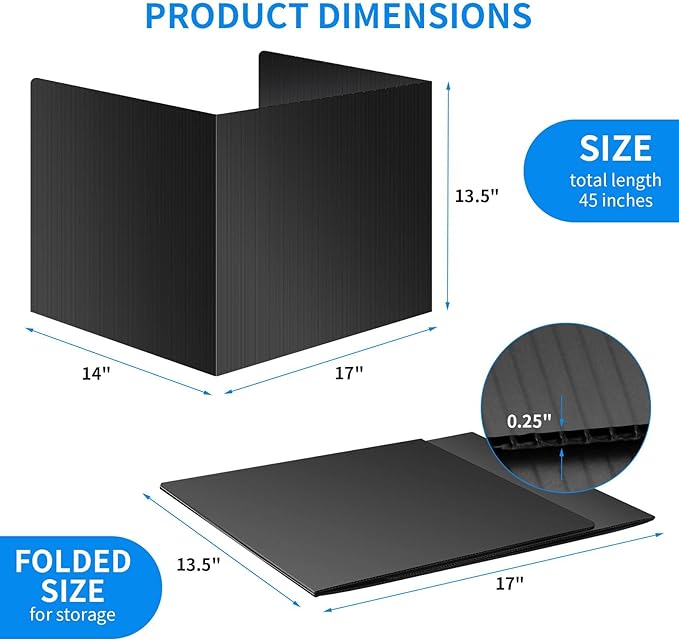 2 Pack Desk Dividers for Students - Durable & Waterproof Plastic Study Carrel Divider, Classroom Folders Teacher Supplies, Easy-to-Clean Plastic Privacy Shield Folder Boards for Student Desks, Black