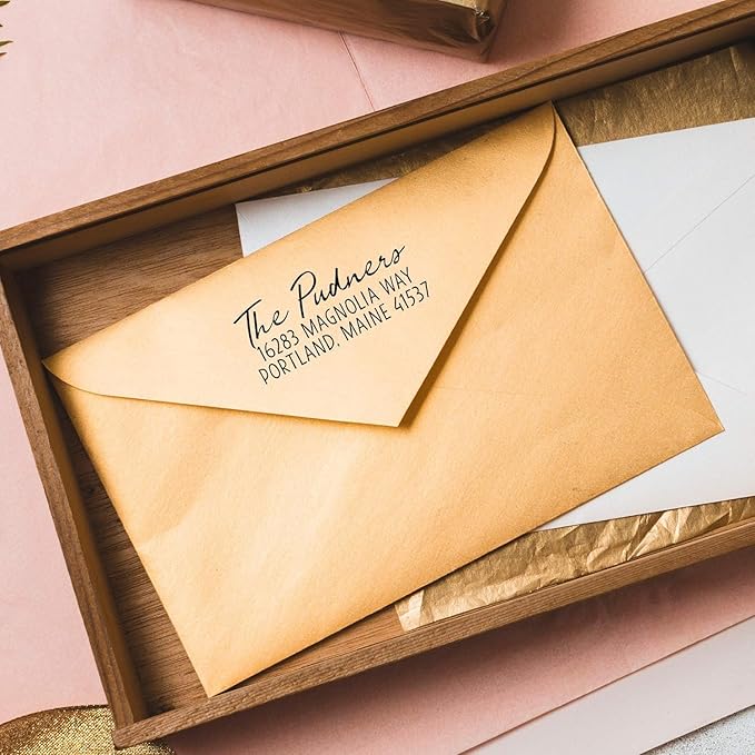 Self Inking Modern Address Stamps | Custom Return Address Stamper (Relaxed Script, Xtra Large)
