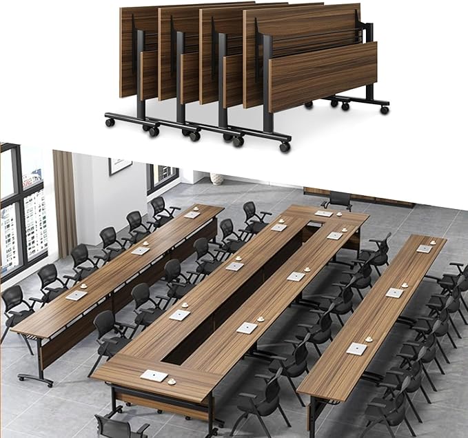Folding Conference Table Foldable Conference Room Table,Conference Training Rooms Flip Top Mobile Training Table,Rolling Meeting Table with Caster Wheels,Suitable for Office,Meeting Room (47.2in)