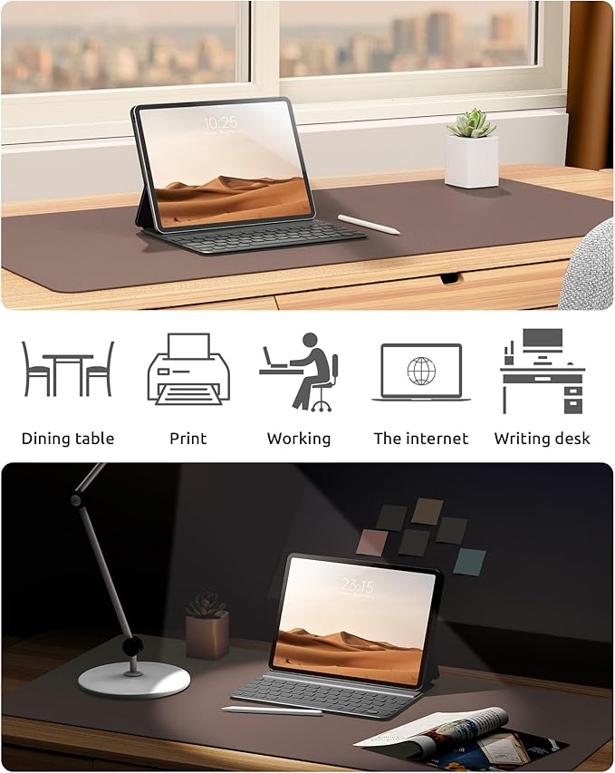 YSAGi Leather Desk Protector, Office Mat, Large Mouse Mat, Non-Slip PU Leather Blotter, Laptop Pad, Waterproof Writing Pad for Office and Home (Chocolate, 31.5" x 15.8")