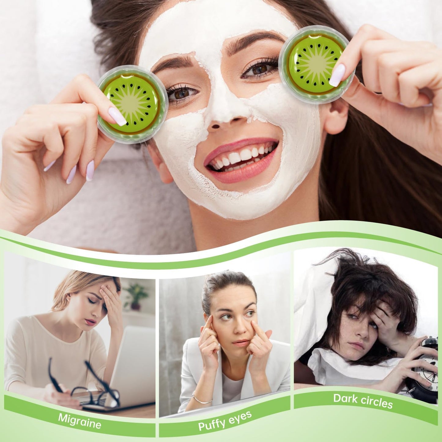 Gel Eye Ice Pack Reusable Cooling Ice Eye Pads and Under Eye Patches, Eye Hot Cold Pack for Eye Relax,Swelling, Eye Redness, Puffy Eyes (Kiwi Fruit)