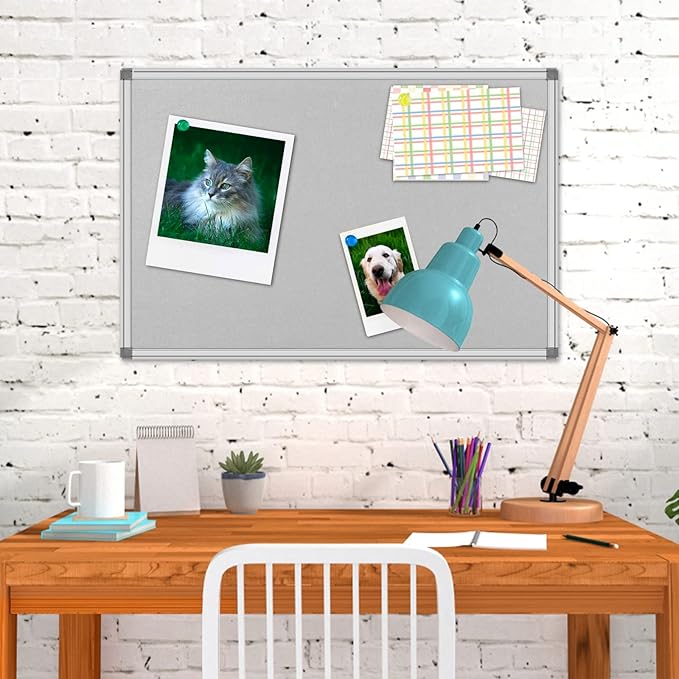 36x24-Inch Gray Felt Bulletin Board with Silver Aluminum Frame – Perfect for Home, Office, and Classroom