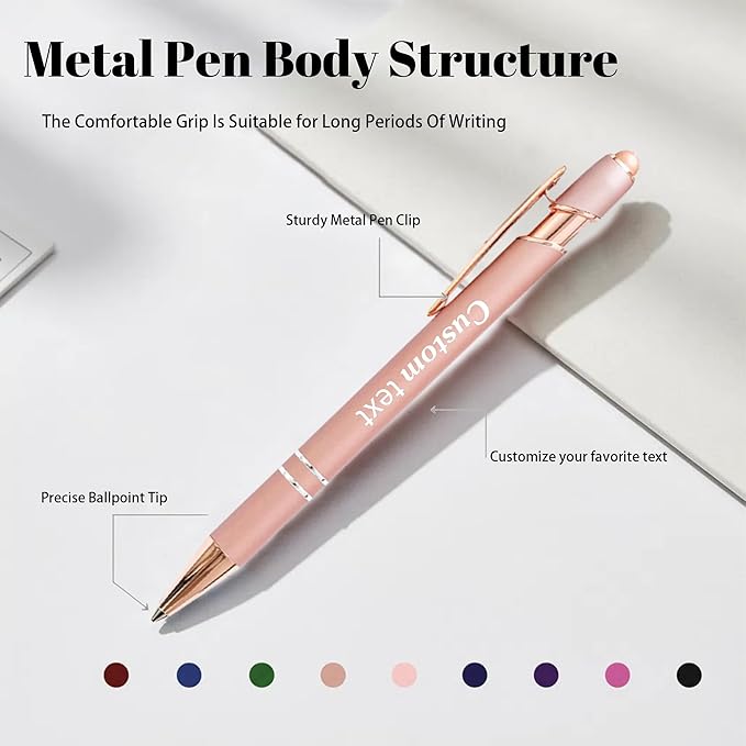 CRME Custom Engraved Ballpoint Pens Bulk Customized Metallic Printed Name Pens Black Ink Personalized Pen with Text Business Logo Smooth Writing for Professionals Friends Church Blue Pen