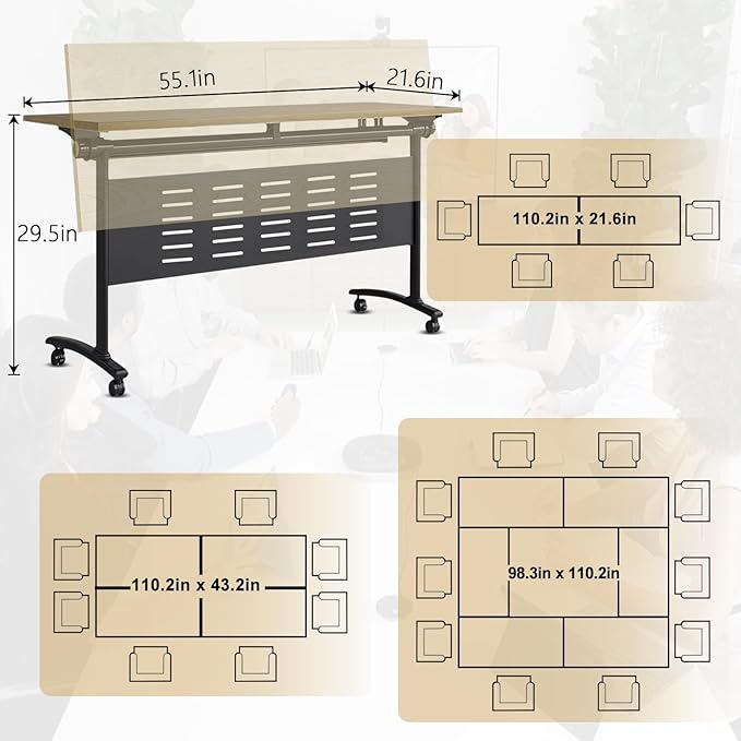 JEHUJD Conference Table,55.1''Folding Conference Room Table for 4-12 People,Mobile Flip Top MeetingTraining Table with Different Coulor and Styles for Offices, Classrooms,Meeting Room (6, E)
