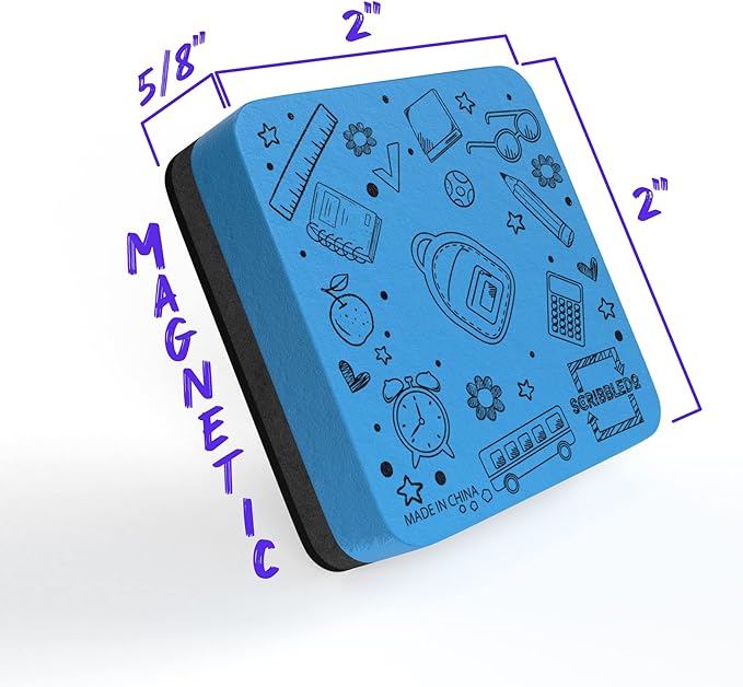 Scribbledo 6 Pack Magnetic Dry Erase Erasers - Assorted Colors, Magnetic, Smudge Free for Kids, Students, Classroom, Home, School, Office