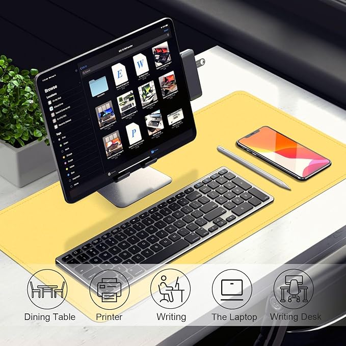 Leather Desk Pad Protector, 39.4'' X 17'' Large Mouse Pad, Office Desk Mat, Non-Slip PU Leather & Suede Base Desk Blotter, Laptop Desk Pad, Desktop Mat for Office Home, Yellow