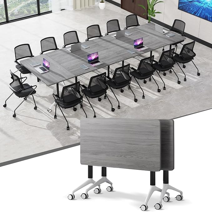 Conference Table,55.1''Folding Conference Room Table for 4-12 People,Mobile Flip Top MeetingTraining Table with Different Coulor and Styles for Offices, Classrooms,Meeting Room (2, 47.2''F)