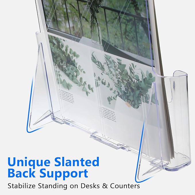 Argvey Acrylic Brochure Holder 8.5 x 11 inches, 4 Pack Clear Brochure Display Stand with Removable Divider for Trifold 4 Inches Wide Pamphlet, Plastic Flyer Holder for Magazine, Literature, Booklet